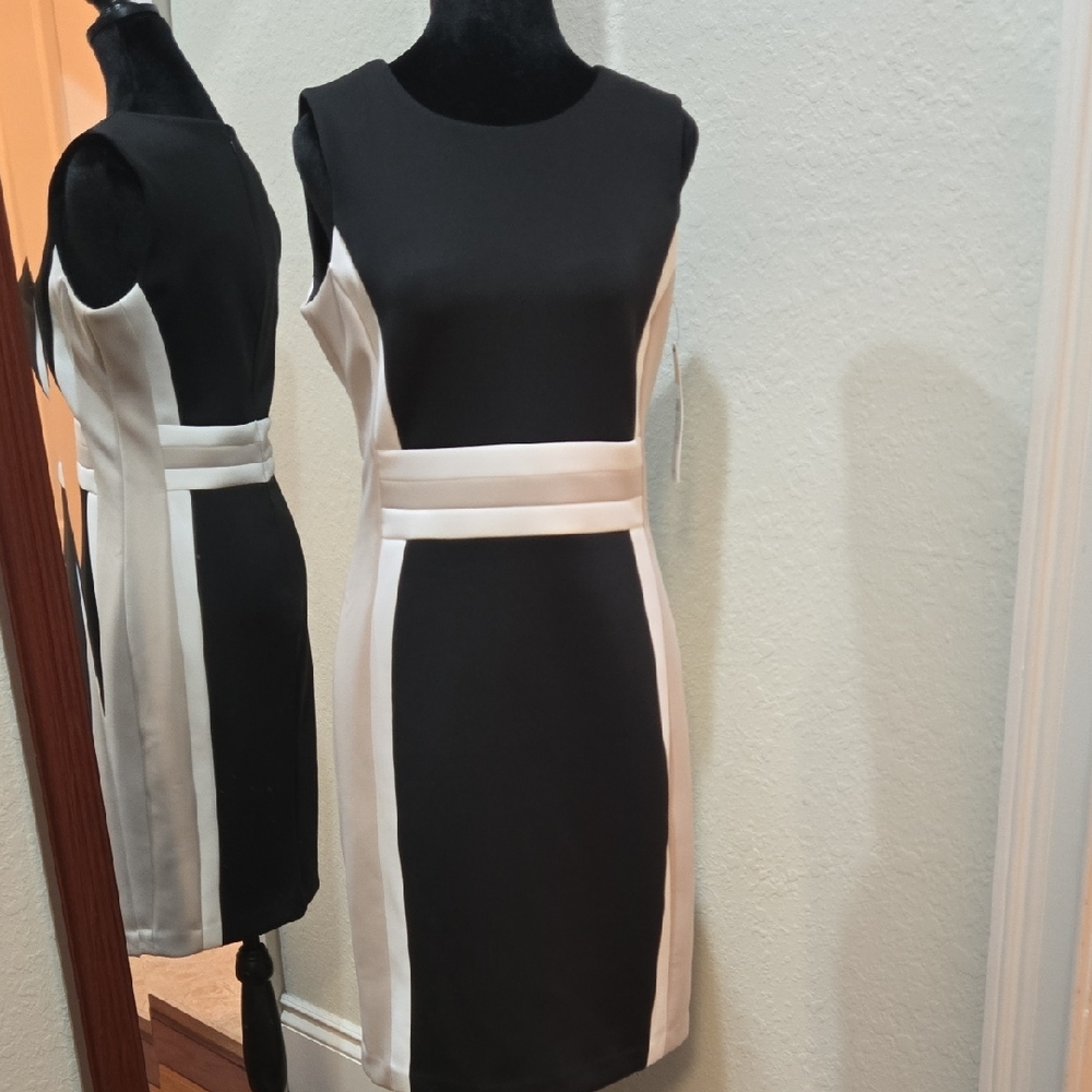 Calvin Klein Black and Cream Mini Dress
